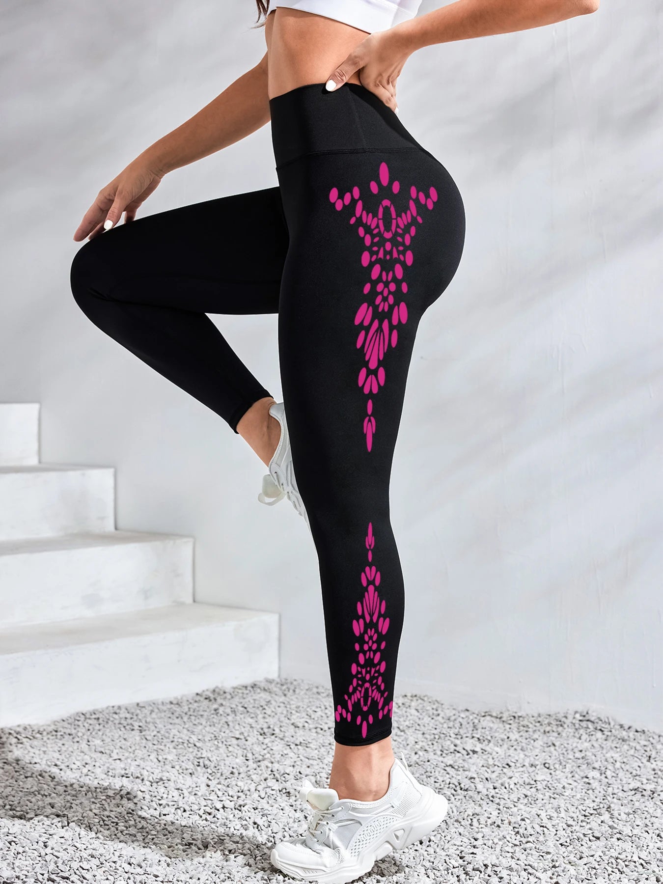 High Waisted Printed Yoga Pants - Moisture-Wicking Workout Leggings
