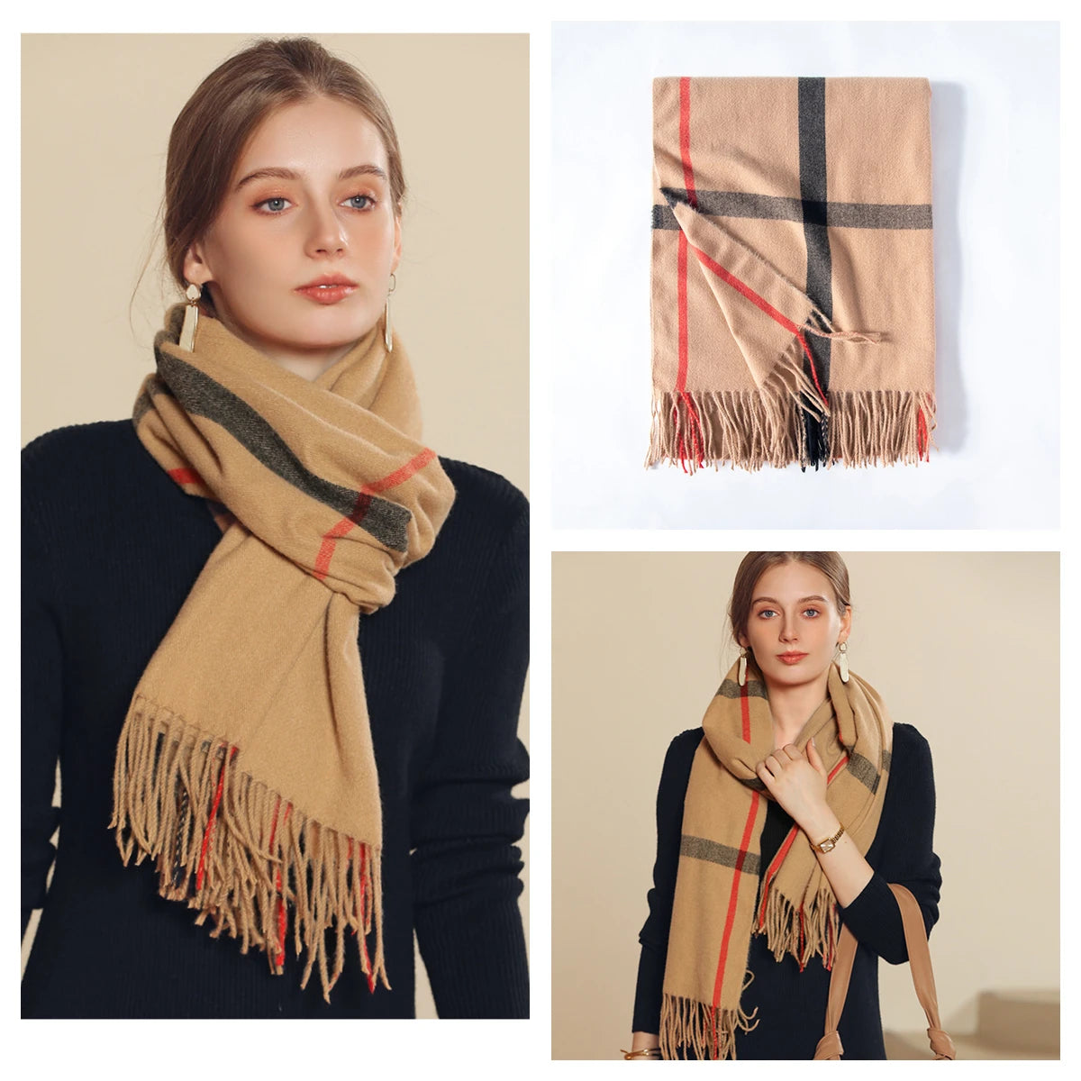 Classic Plaid Blanket Scarf - Cashmere-Feel Large Warm Shawl