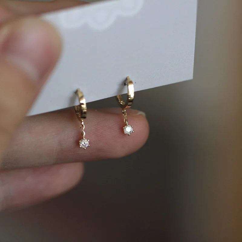 925 Silver Needle Zircon Stud Earrings - Gold Plated Crystal Jewelry