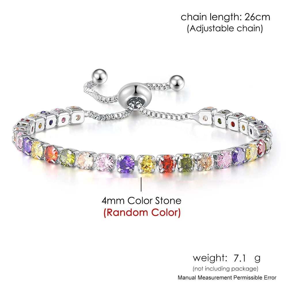 Adjustable Rainbow Zircon Tennis Bracelet - Colorful Wedding Hand Chain