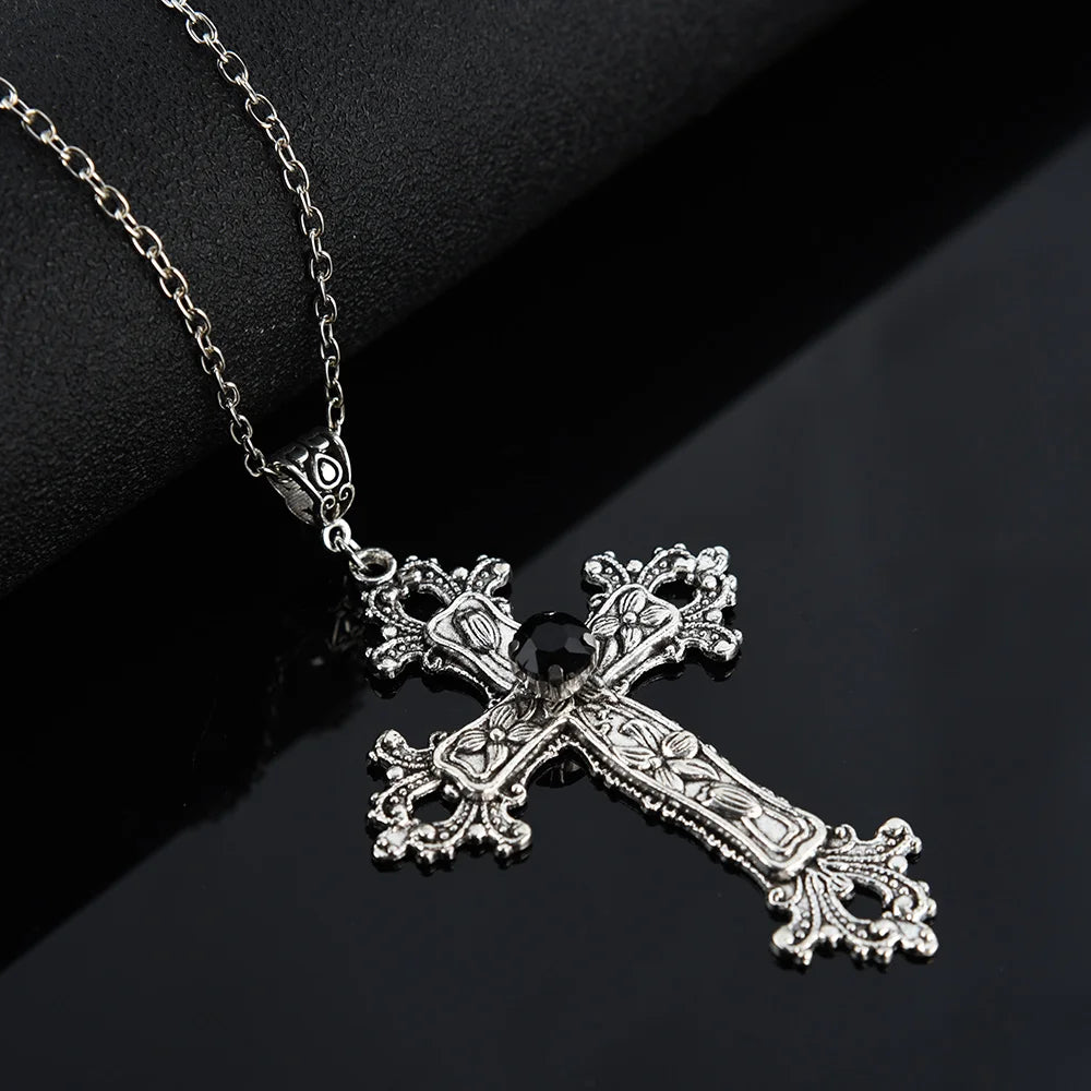 Y2K Crystal Cross Pendant Necklace - Gothic Clavicle Chain Jewelry
