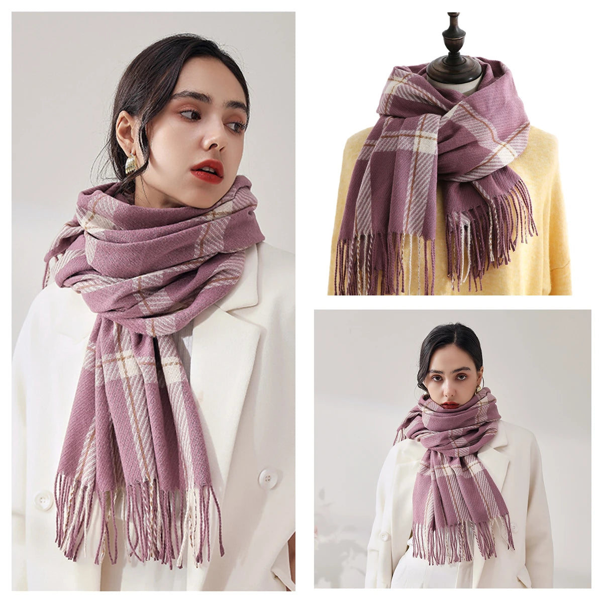 Classic Plaid Blanket Scarf - Cashmere-Feel Large Warm Shawl