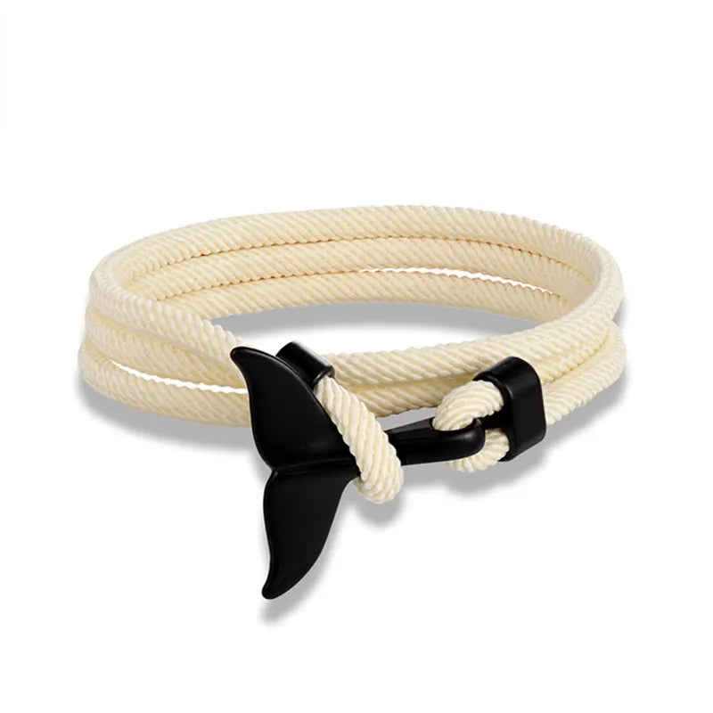 Ocean Anchor and Whale Tail Rope Bracelet - Adjustable Friendship Jewelry