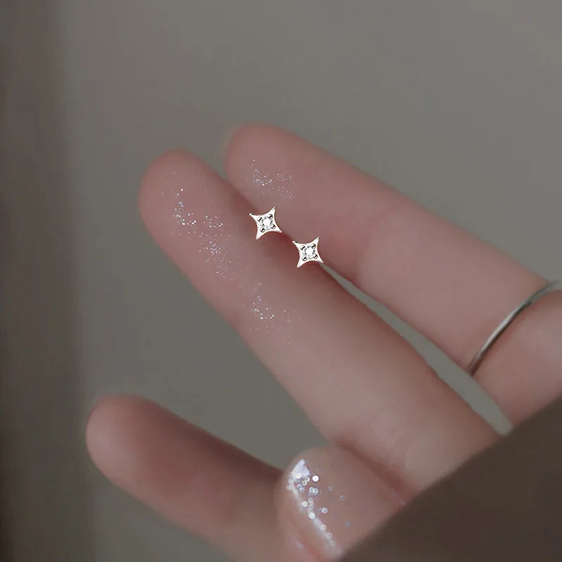 925 Silver Needle Zircon Stud Earrings - Gold Plated Crystal Jewelry