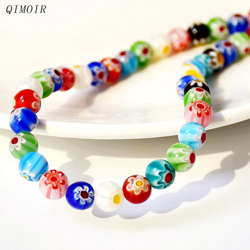 Multicolor Glass Bead Short Necklace - Boho Spring Summer Jewelry