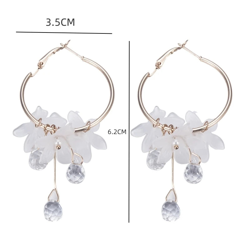 Crystal Flower Drop Earrings - Korean Long Tassel Gift Jewelry