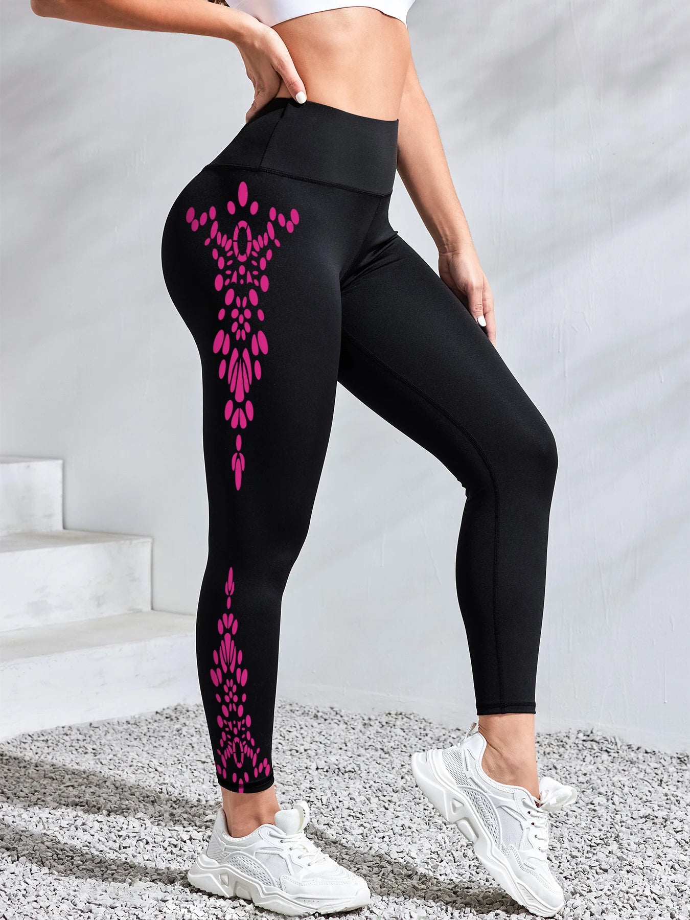 High Waisted Printed Yoga Pants - Moisture-Wicking Workout Leggings