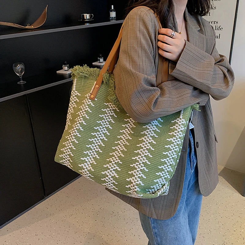 Large Top Handle Beach Tote Bag - Casual Commute Shopping Handbag