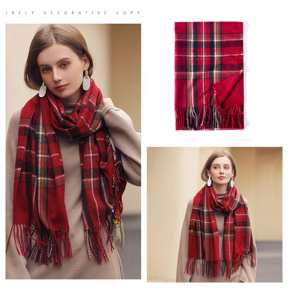 Classic Plaid Blanket Scarf - Cashmere-Feel Large Warm Shawl