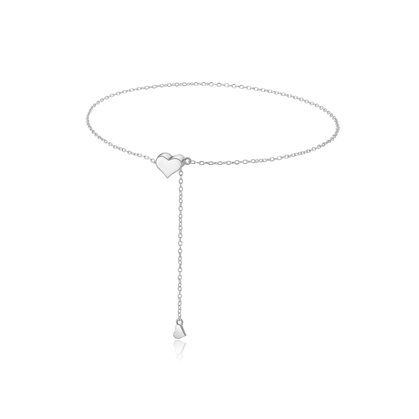 925 Sterling Silver Adjustable Heart Necklace - Resizable Pendant Choker