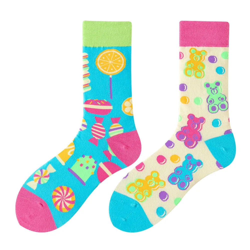 Flower Fruit Candy Cotton Socks - Colorful Unisex Mid Tube Pair
