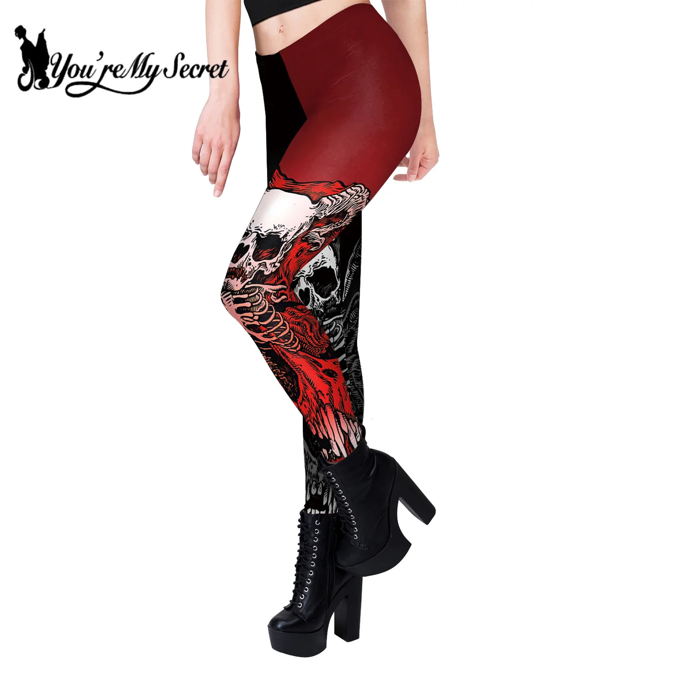 Halloween Skeleton Print Leggings - Gothic Punk Stretch Tights