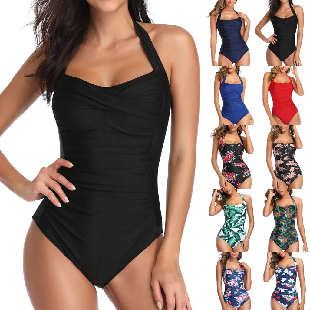 Floral Slim Fit One Piece Swimsuit - Push Up Padded Monokini