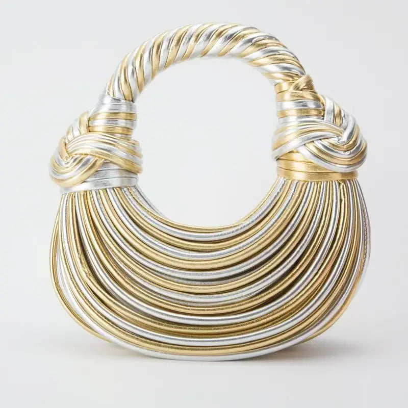 Handwoven Knotted Hobo Bag - Gold Silver Evening Clutch