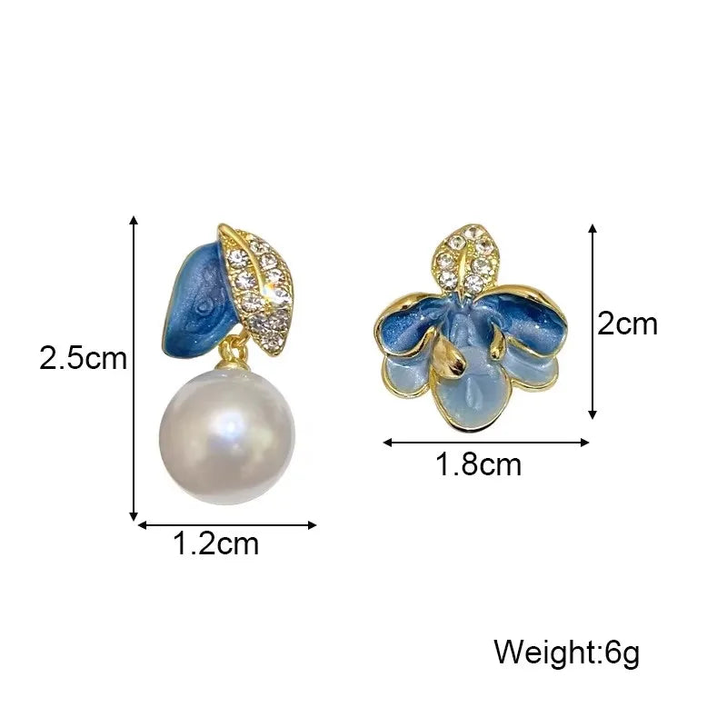 Blue Geometric Flower Butterfly Dangle Earrings - Bohemian Statement Jewelry