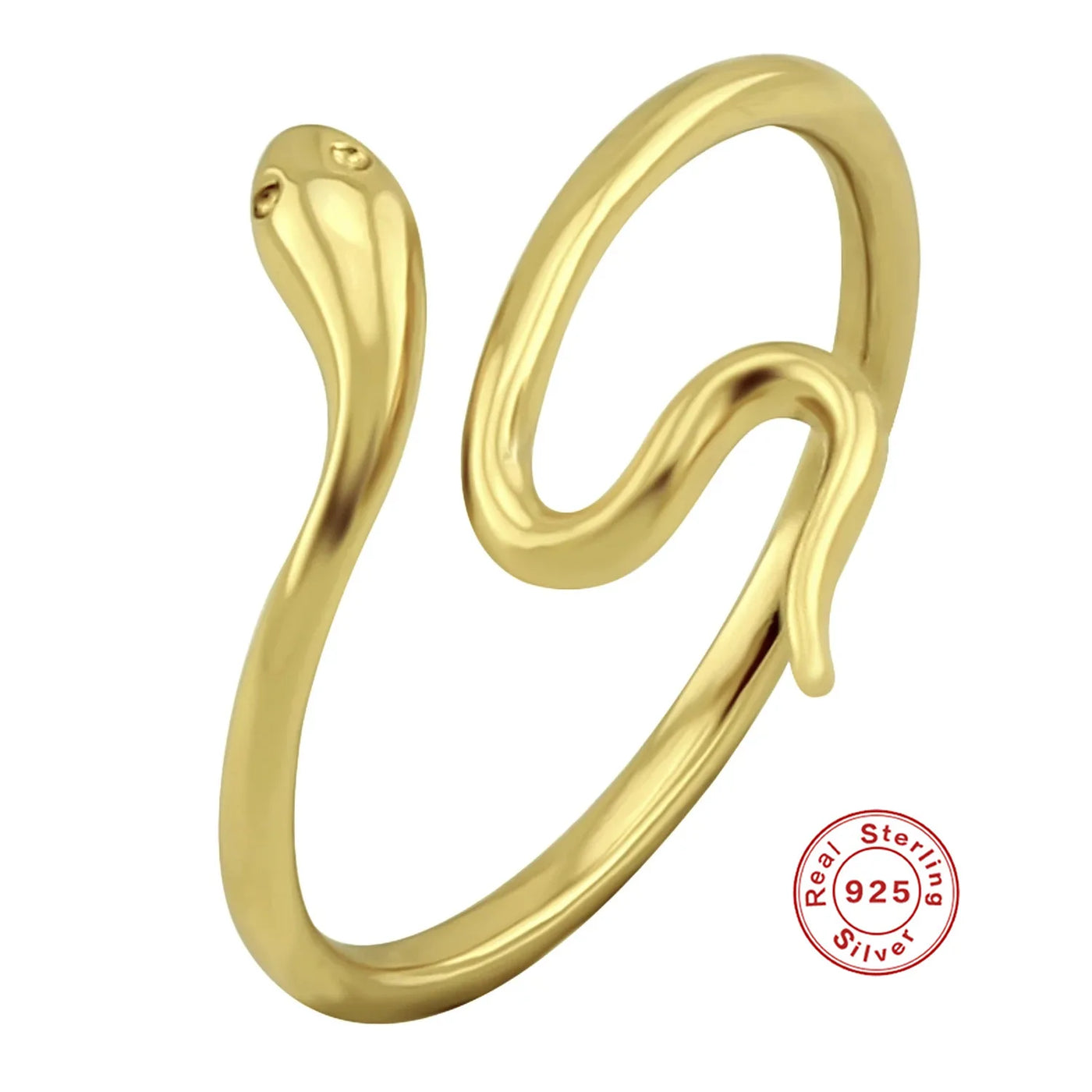 925 Sterling Silver Snake Ring - Open Adjustable Trendy Finger Ring