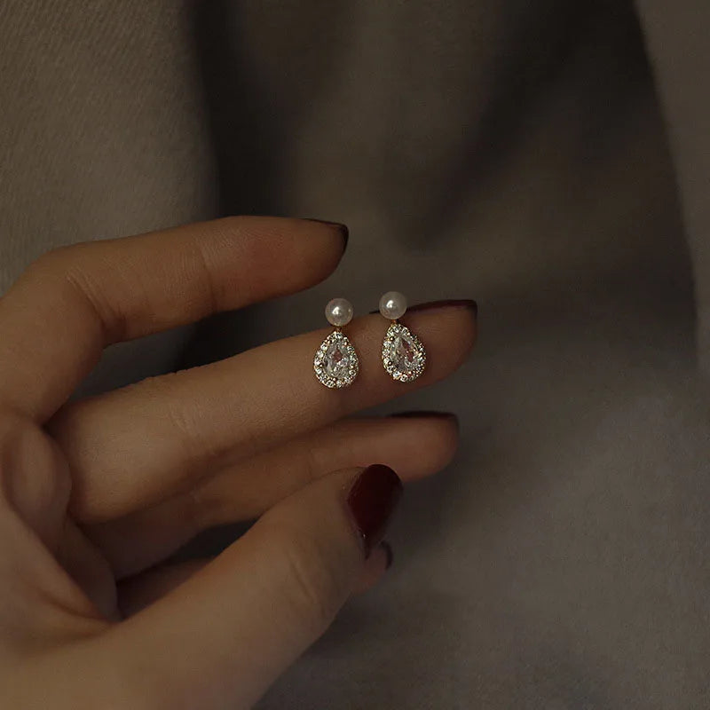 925 Silver Needle Zircon Stud Earrings - Gold Plated Crystal Jewelry