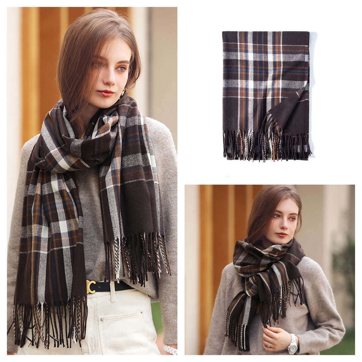 Classic Plaid Blanket Scarf - Cashmere-Feel Large Warm Shawl