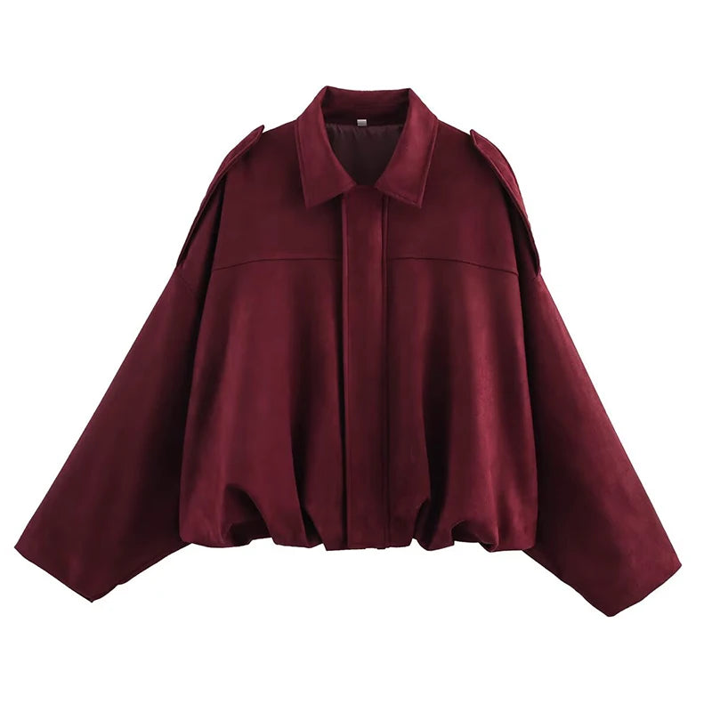 Suede Textured Bomber Jacket - Loose Lapel Casual Outerwear