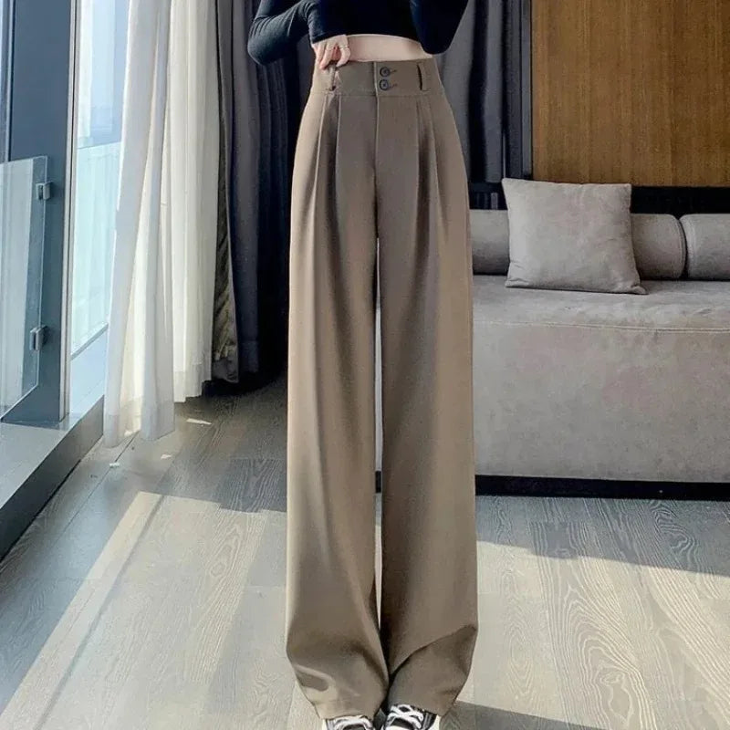 Korean High Waist Wide Leg Suit Pants - Office Streetwear Trousers