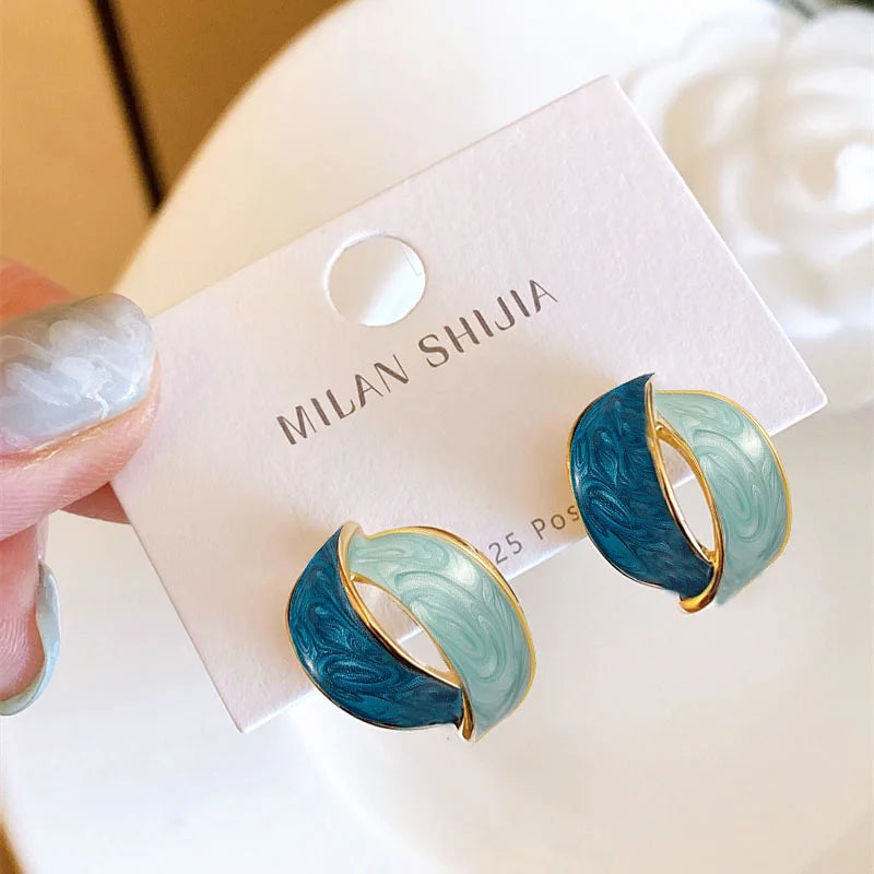Blue Geometric Flower Butterfly Dangle Earrings - Bohemian Statement Jewelry