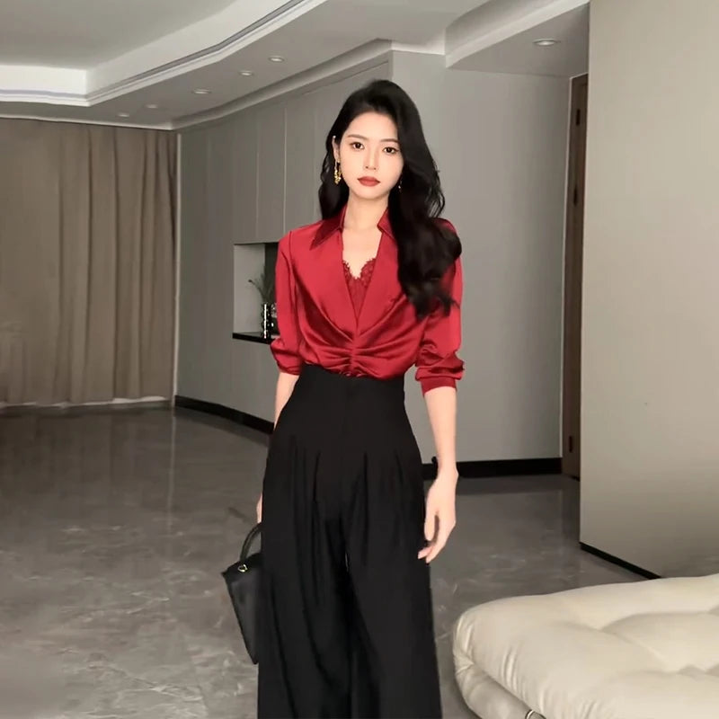 Ultra High Waist Wide Leg Suit Pants - Draped Spring Summer Trousers