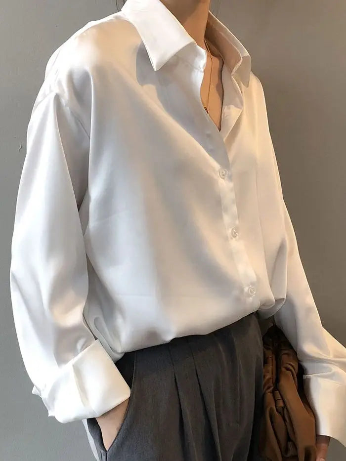 Vintage Button Up Blouse - Long Sleeve Loose Streetwear Shirt
