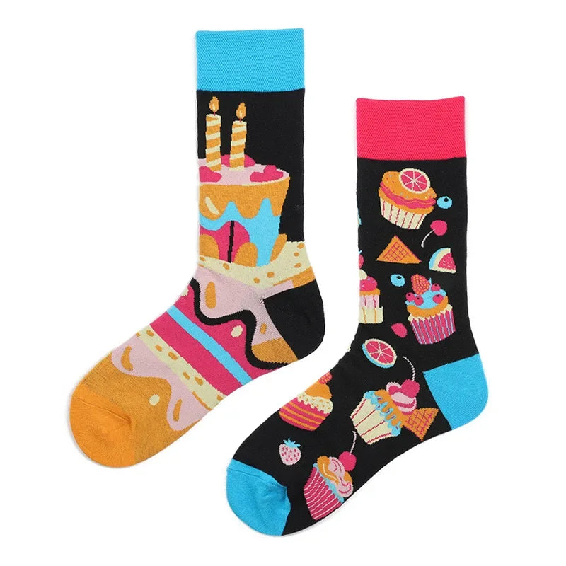 Flower Fruit Candy Cotton Socks - Colorful Unisex Mid Tube Pair