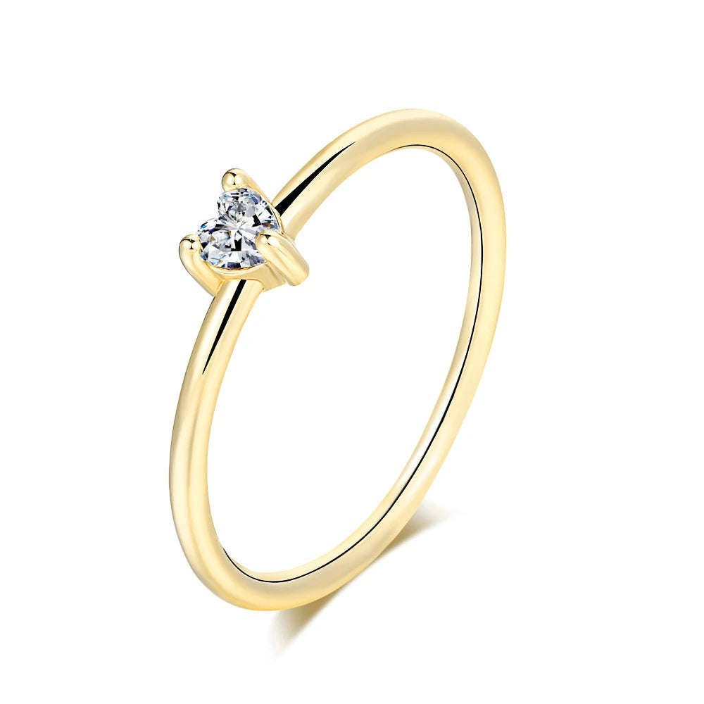 Sweet Heart Zircon Thin Ring - Minimalist Gold Color Proposal Jewelry