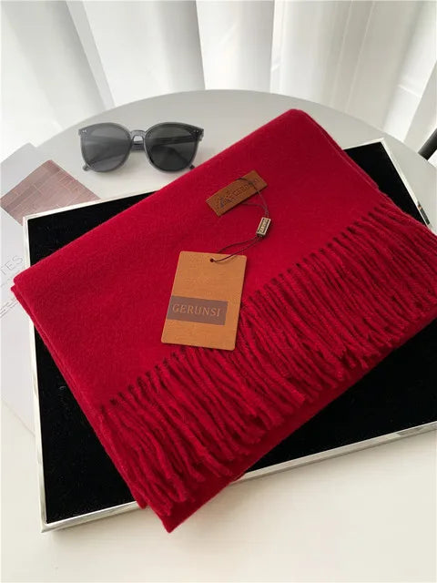 Solid Color Cashmere-Feel Winter Scarf - Soft Shawl Wrap Gift