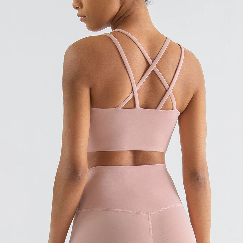 Nylon Cross Back Sports Bra - Elastic Yoga Gym Bralette