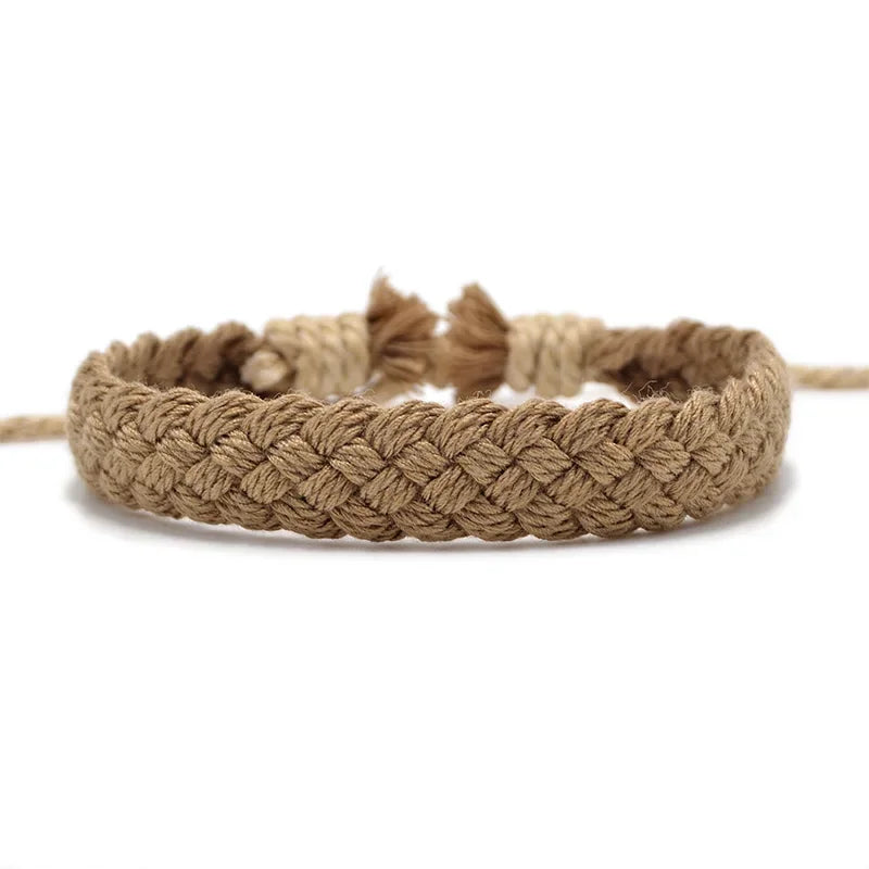 Handmade Vintage Cotton Rope Bracelet - Adjustable Brown Charm Jewelry