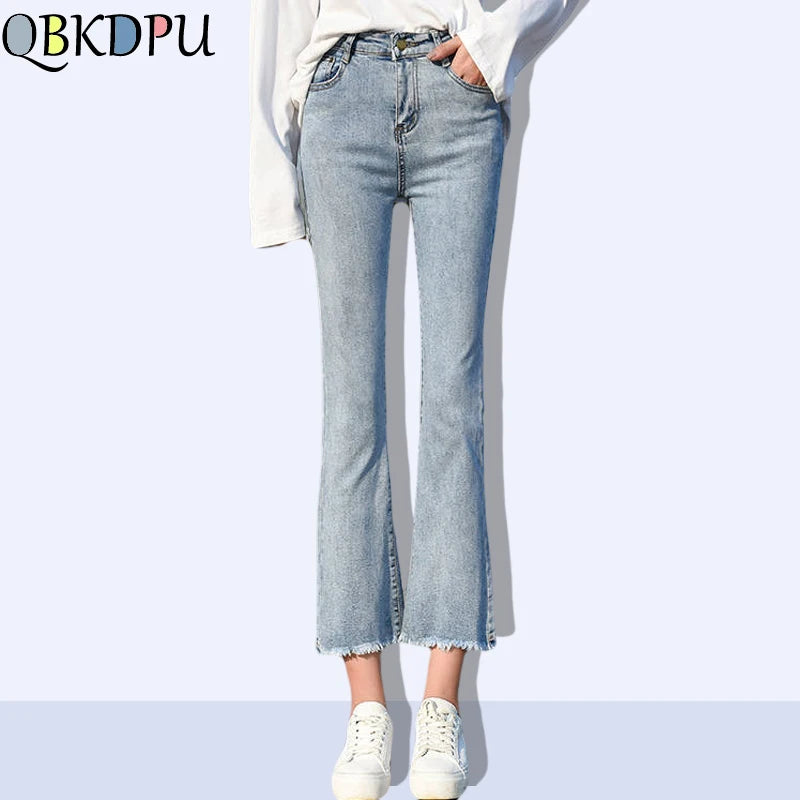 Slim Flare High Waist Jeans - Korean Ankle Length Stretch Denim