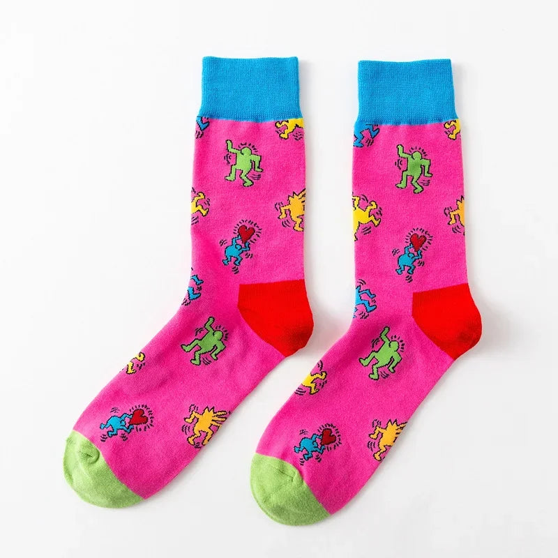 Cartoon Flamingo Cotton Crew Socks - Funny Harajuku Casual Pair