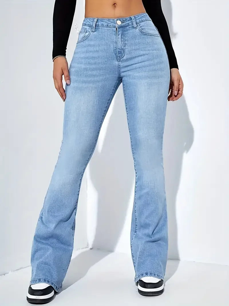 Flare Stretch Bell Bottom Jeans - Gray High Waist Y2K Denim