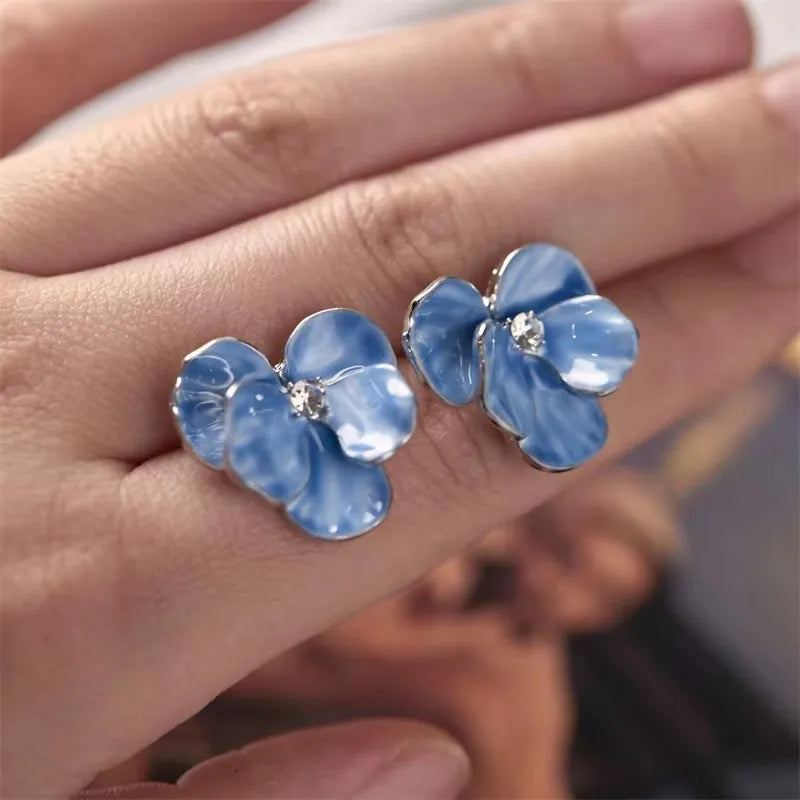 Blue Geometric Flower Butterfly Dangle Earrings - Bohemian Statement Jewelry