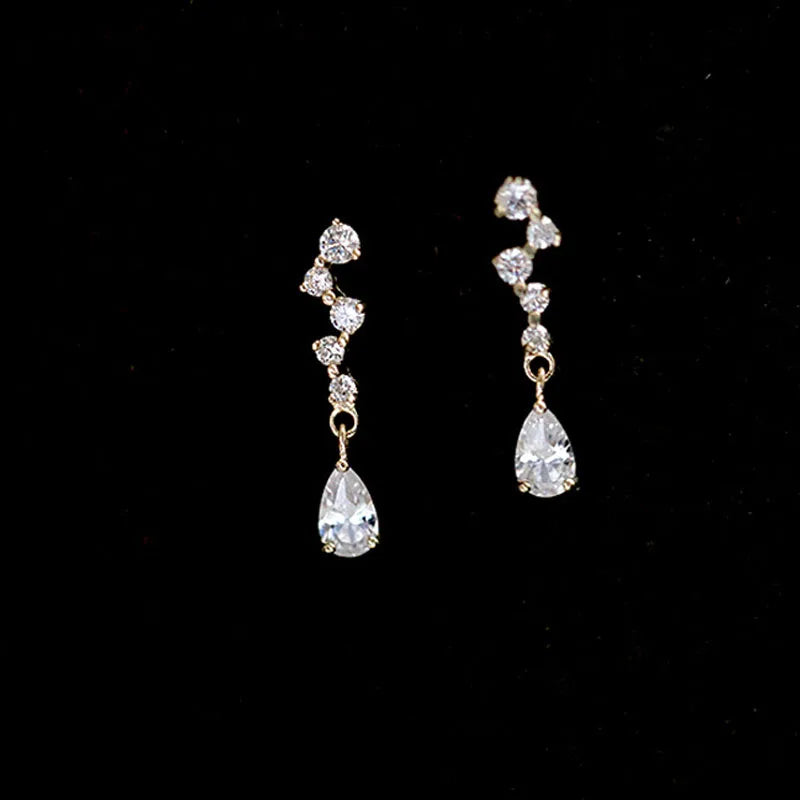 925 Silver Needle Zircon Stud Earrings - Gold Plated Crystal Jewelry