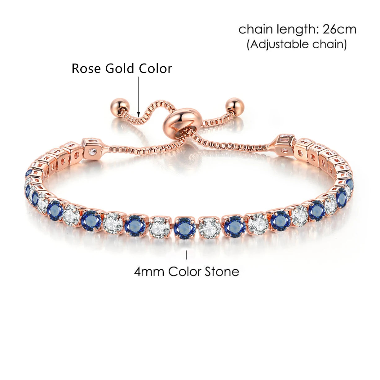 Adjustable Rainbow Zircon Tennis Bracelet - Colorful Wedding Hand Chain