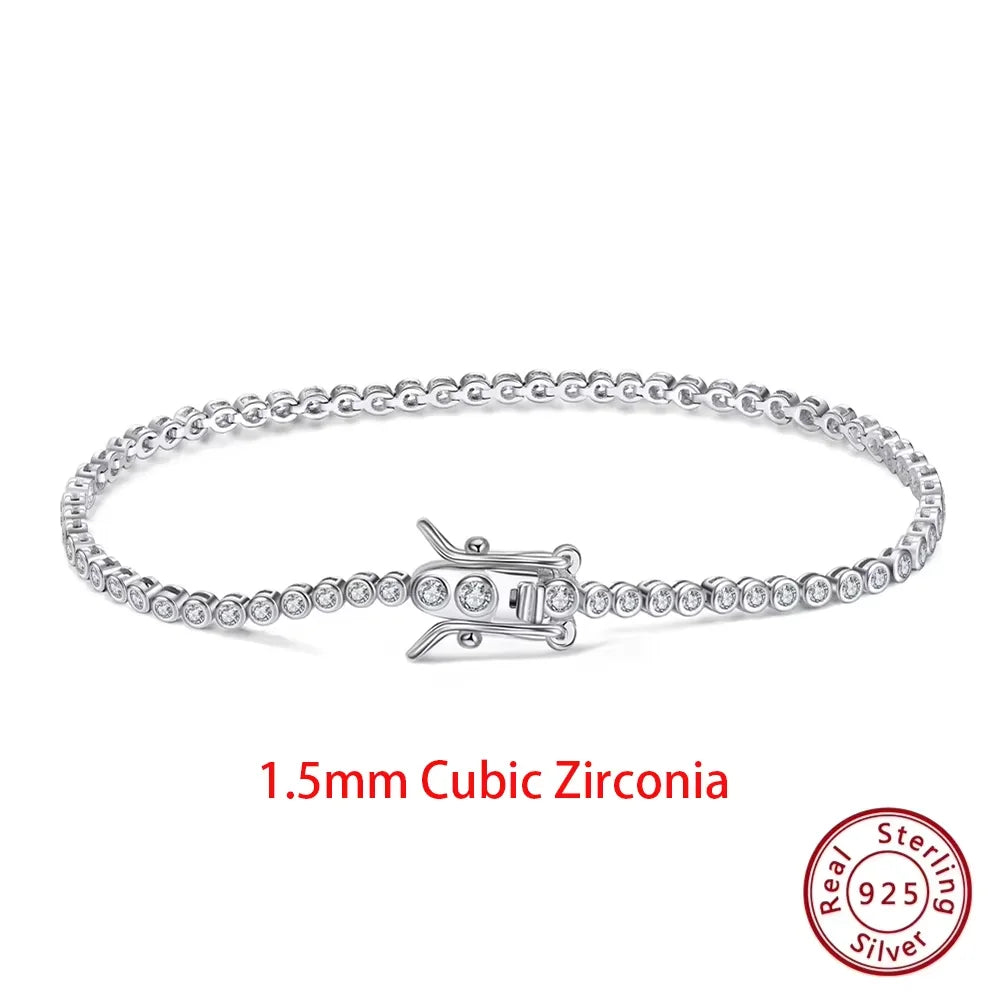 925 Sterling Silver Clear CZ Tennis Bracelet - Shiny Layering Chain