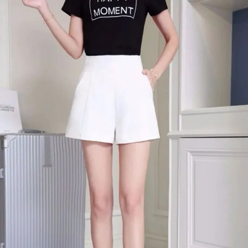 Chiffon Wide Leg Suit Shorts - High Waist Lady Office Summer Shorts