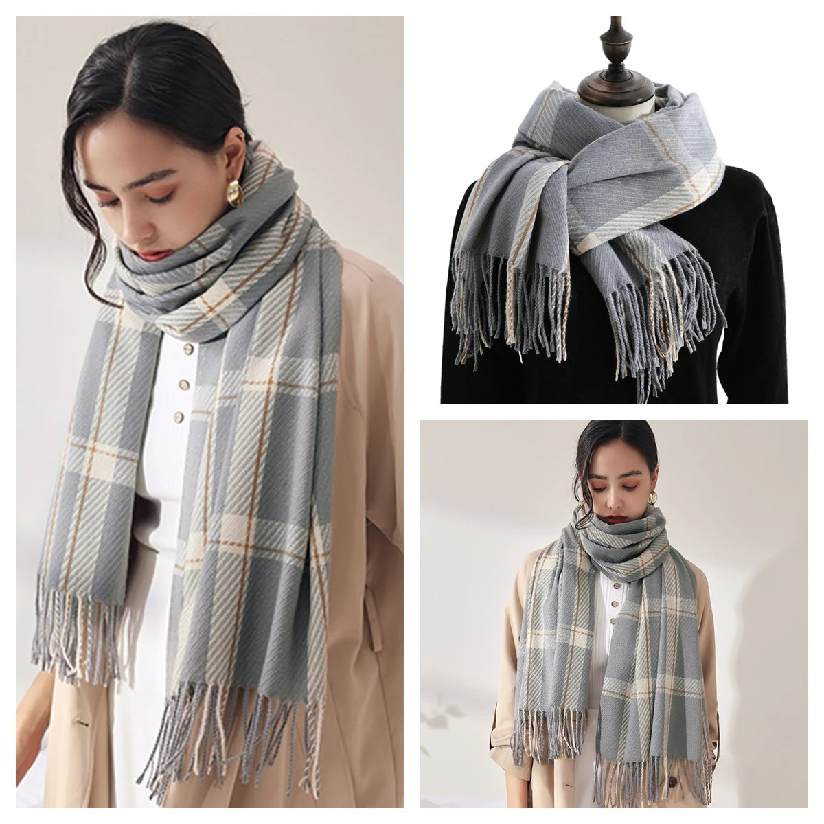 Classic Plaid Blanket Scarf - Cashmere-Feel Large Warm Shawl