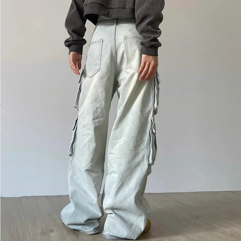 Multi-Pocket Cargo Jeans - American Street Baggy Wide Leg Denim