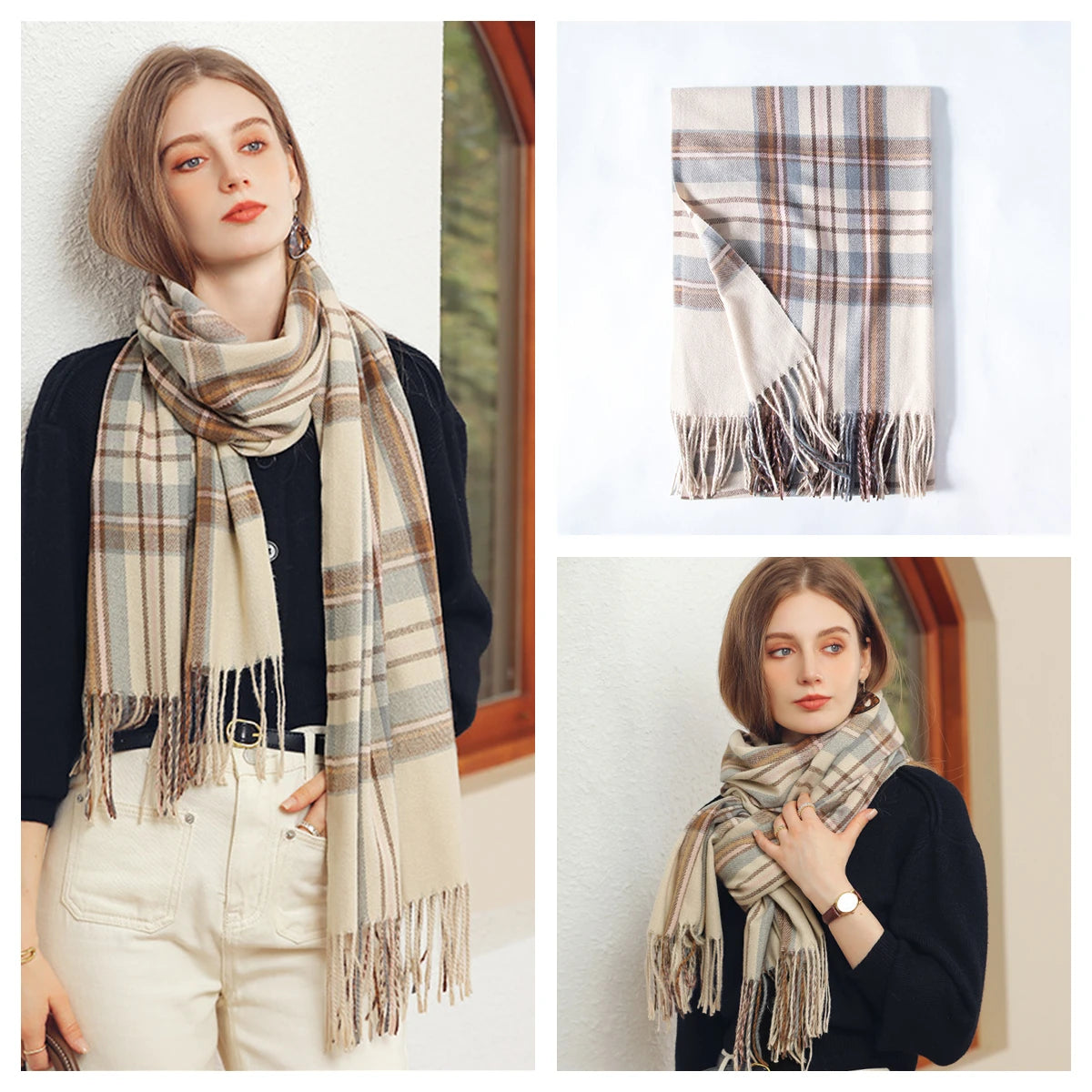 Classic Plaid Blanket Scarf - Cashmere-Feel Large Warm Shawl