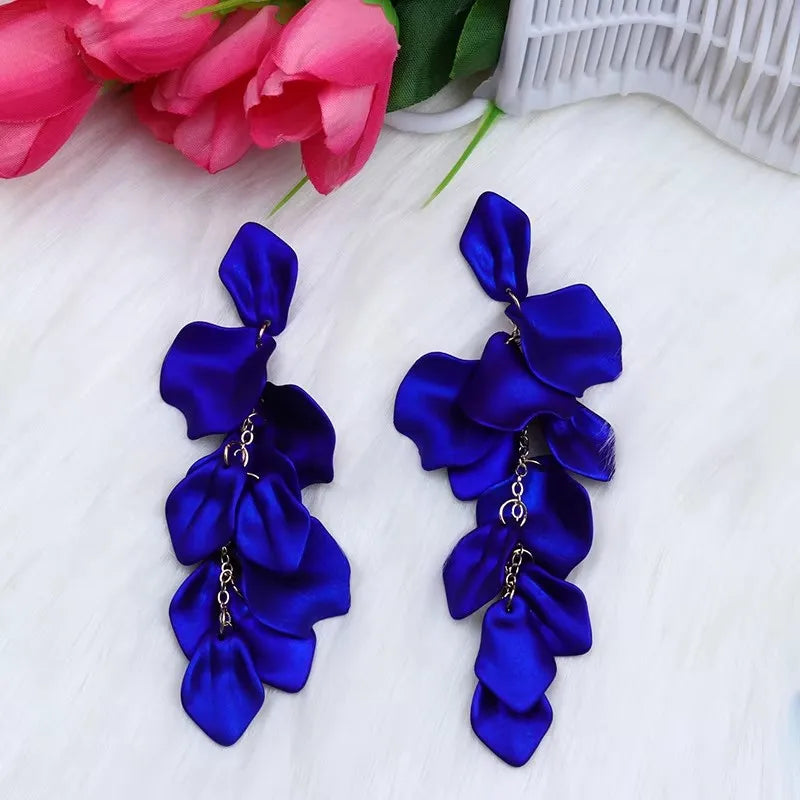 Blue Geometric Flower Butterfly Dangle Earrings - Bohemian Statement Jewelry