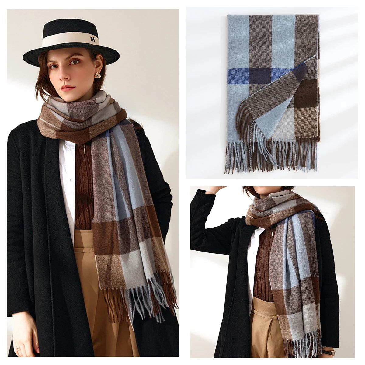 Classic Plaid Blanket Scarf - Cashmere-Feel Large Warm Shawl