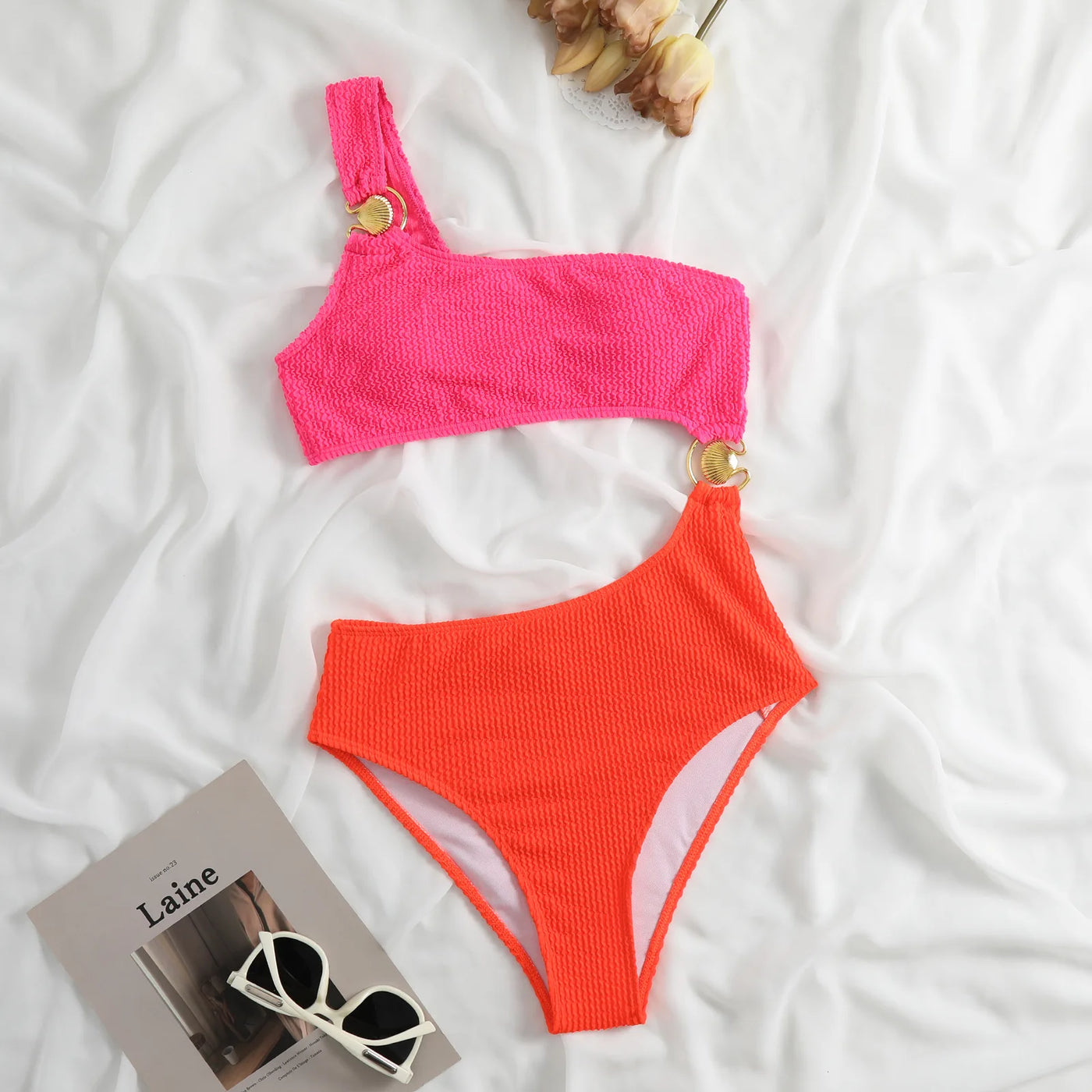 Dot Print Bandeau One Piece Swimsuit - Adjustable Padded Monokini