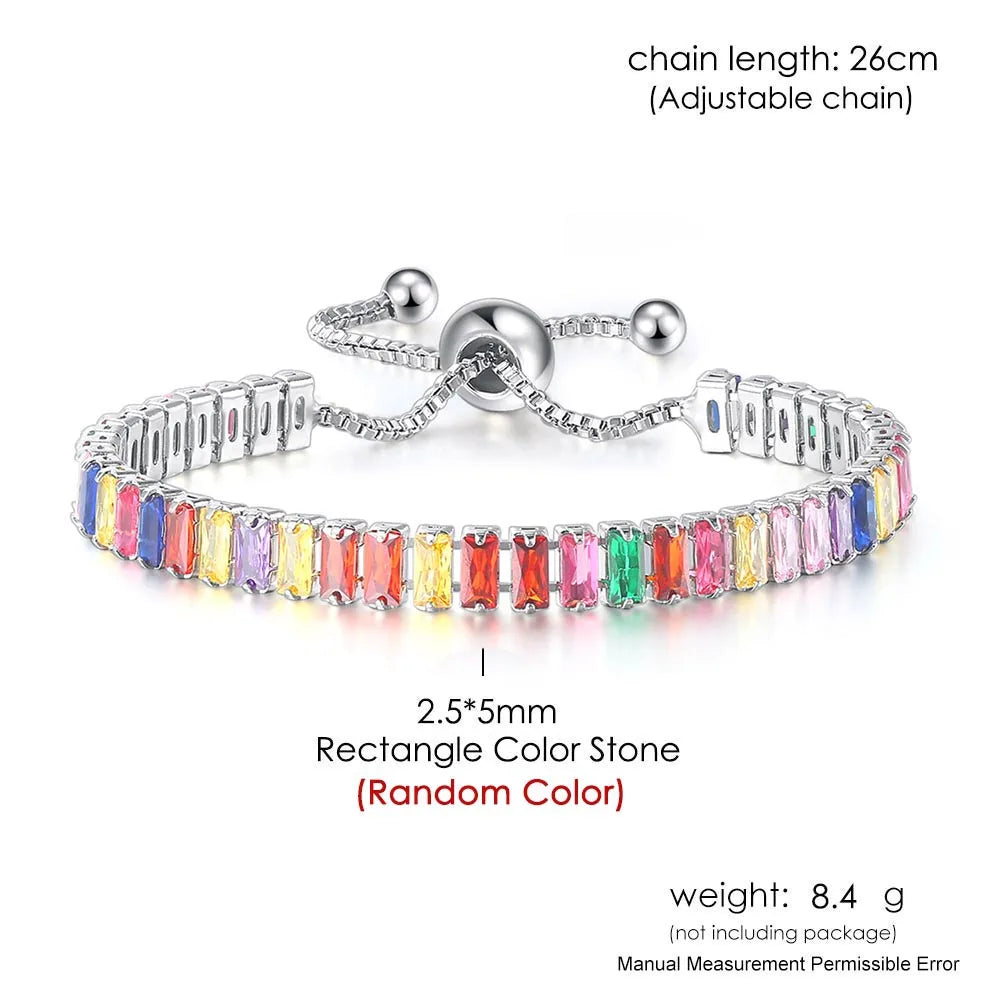 Adjustable Rainbow Zircon Tennis Bracelet - Colorful Wedding Hand Chain