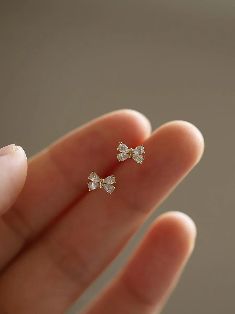 925 Silver Needle Zircon Stud Earrings - Gold Plated Crystal Jewelry
