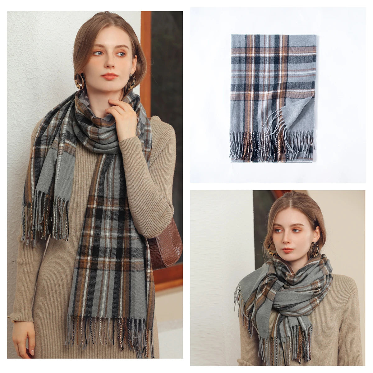 Classic Plaid Blanket Scarf - Cashmere-Feel Large Warm Shawl