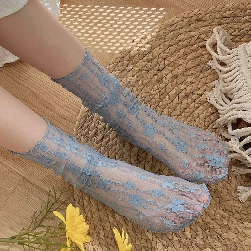 Transparent Floral Lace Socks - Harajuku Kawaii Mesh Hosiery